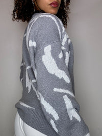 Pull en maille à motif gris L vintage
