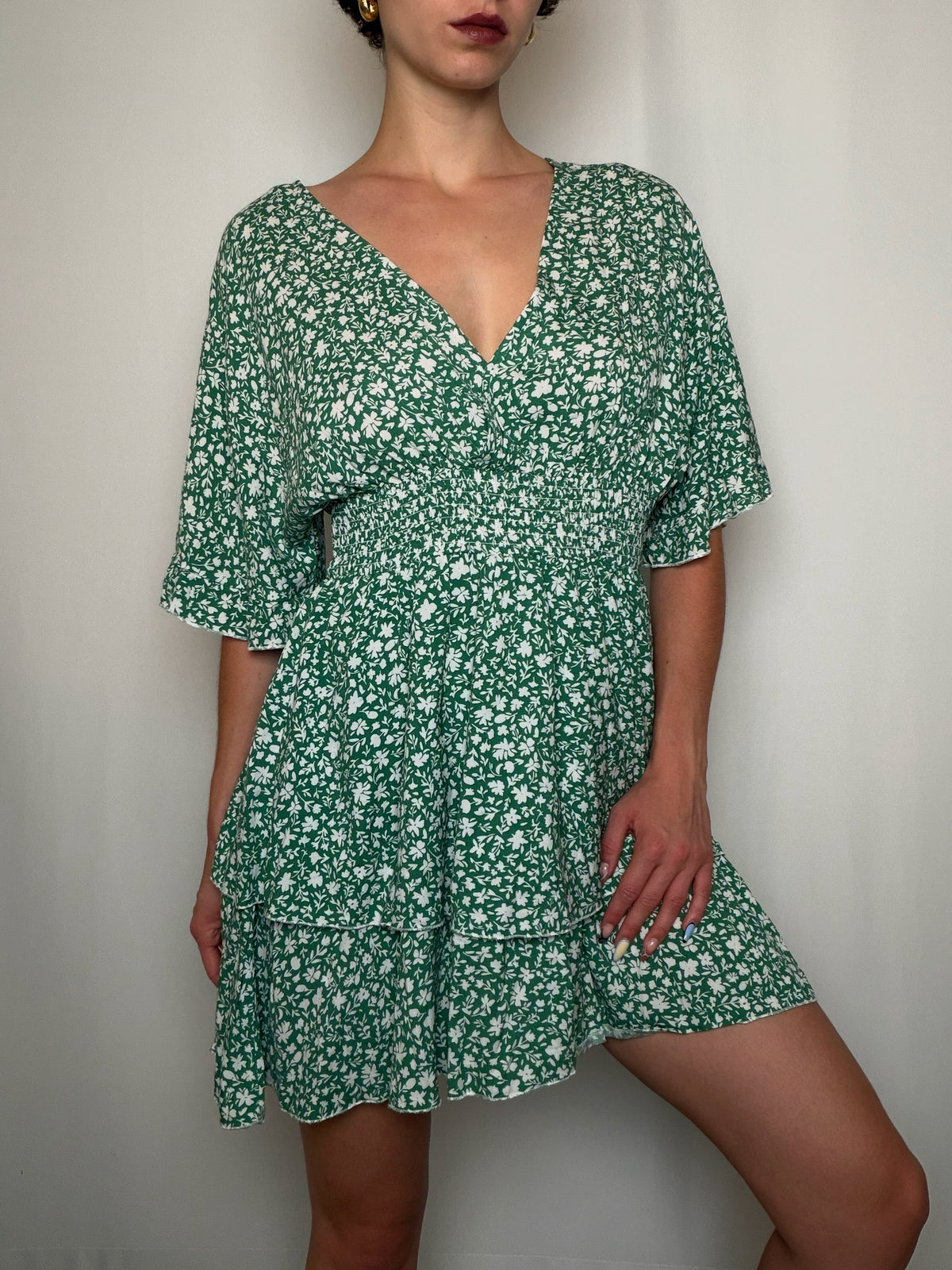 Robe verte a fleurs S/M vintage
