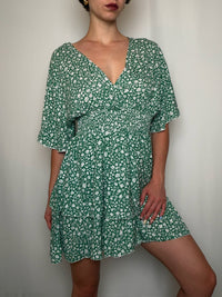 Robe verte a fleurs S/M vintage