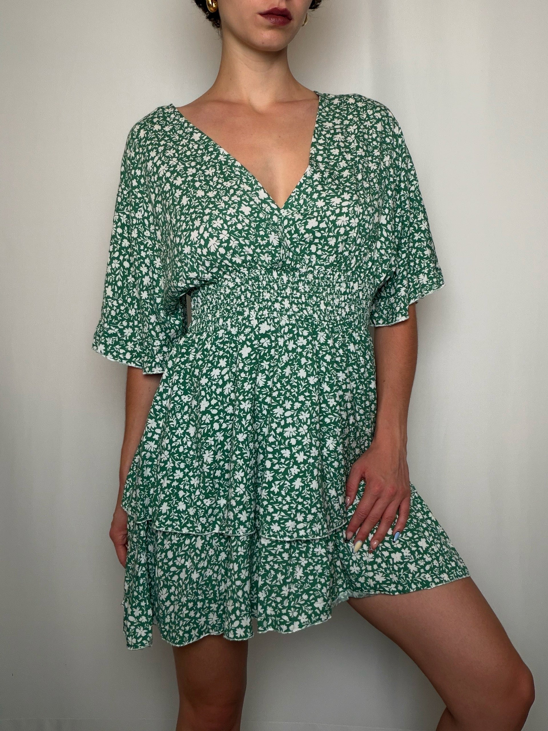 Robe verte a fleurs S/M vintage