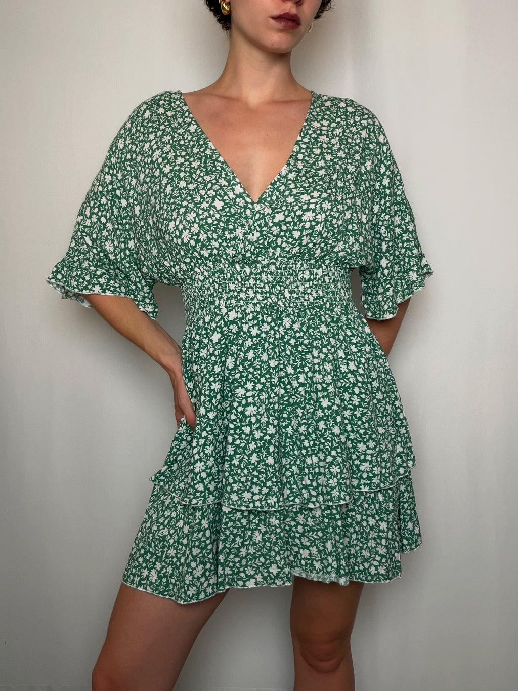 Robe verte a fleurs S/M vintage