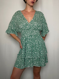 Robe verte a fleurs S/M vintage