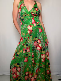 Robe longue verte à fleurs S/M vintage