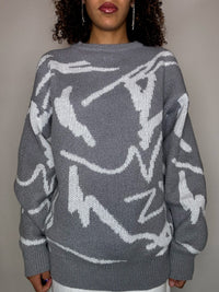 Pull en maille à motif gris L vintage