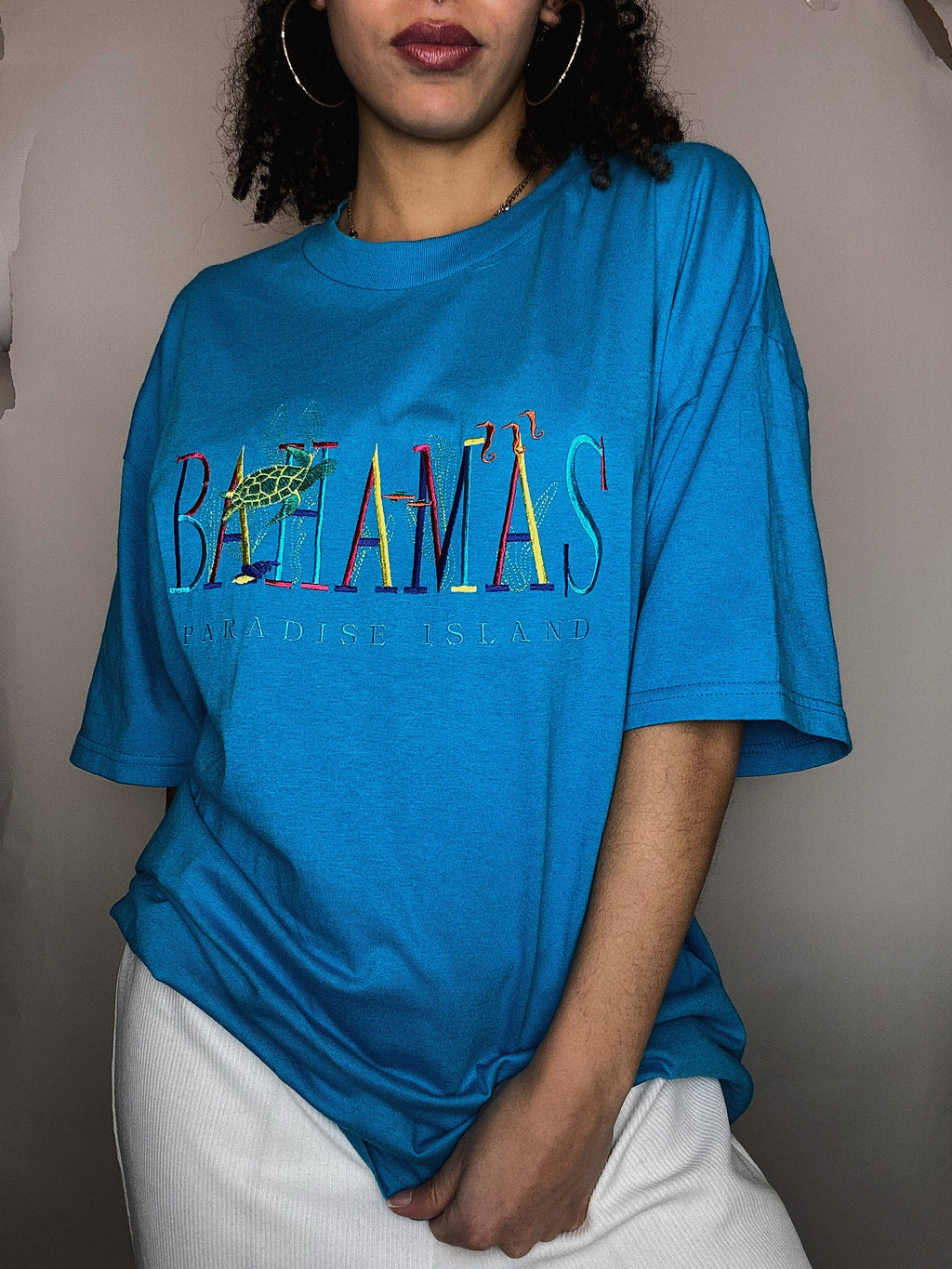 Tshirt brodé bleu Bahamas XL vintage