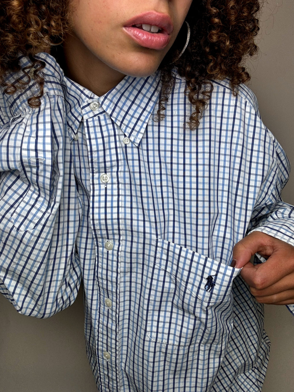 Vintage Navy and White Striped Shirt L/XL 