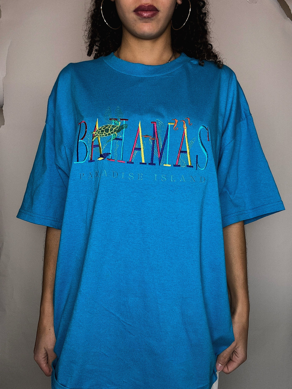 Tshirt brodé bleu Bahamas XL vintage