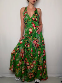 Robe longue verte à fleurs S/M vintage