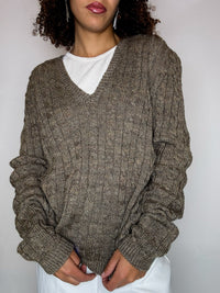 Vintage braided knit crew neck sweater size L