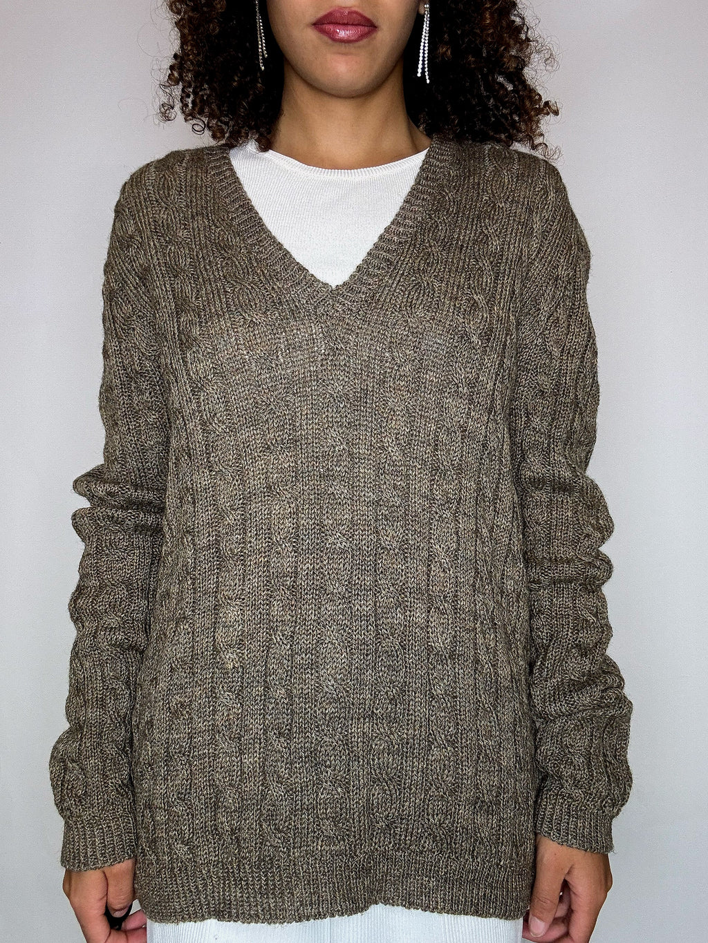 Vintage braided knit crew neck sweater size L
