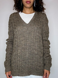 Vintage braided knit crew neck sweater size L