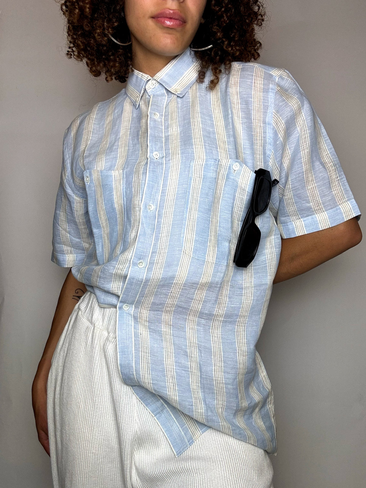 Chemise en lin rayée S/M vintage