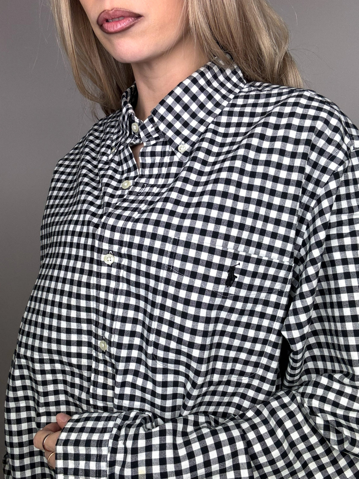 RALPH LAUREN XL Vintage Schwarz-Weiß Kariertes Hemd