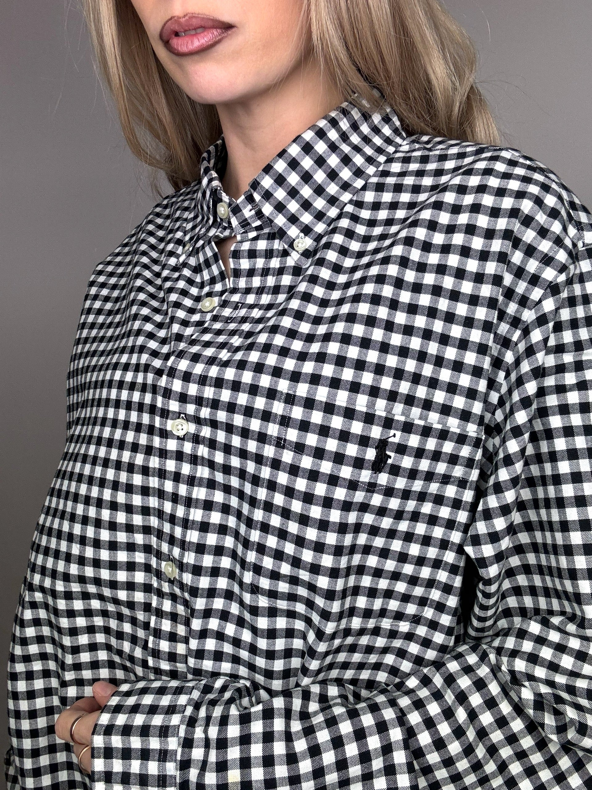 RALPH LAUREN XL Vintage Schwarz-Weiß Kariertes Hemd