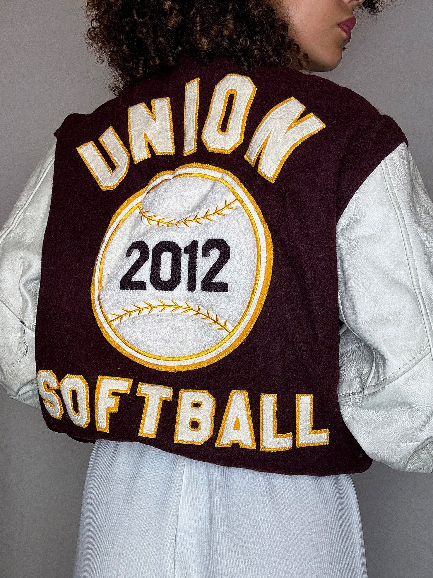 Bomber américain bordeaux et blanc L vintage