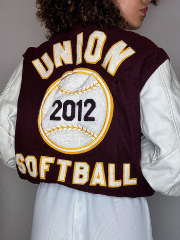 Bomber américain bordeaux et blanc L vintage