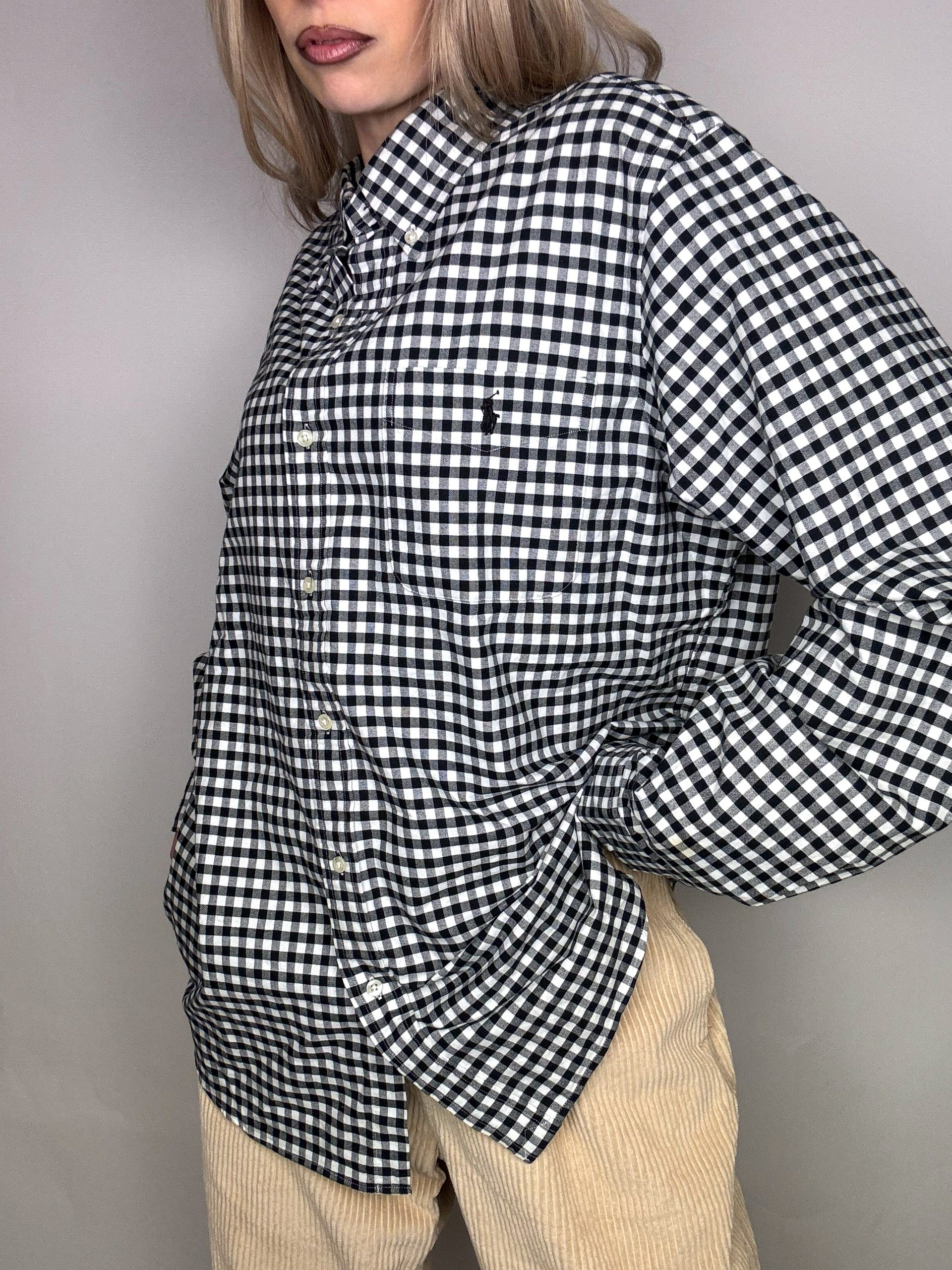 RALPH LAUREN XL Vintage Schwarz-Weiß Kariertes Hemd