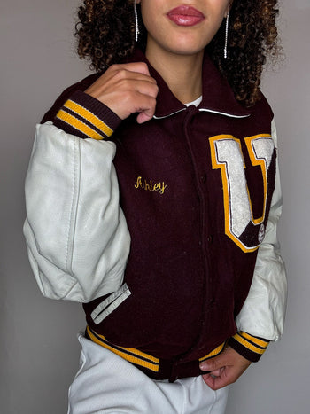 Bomber américain bordeaux et blanc L vintage