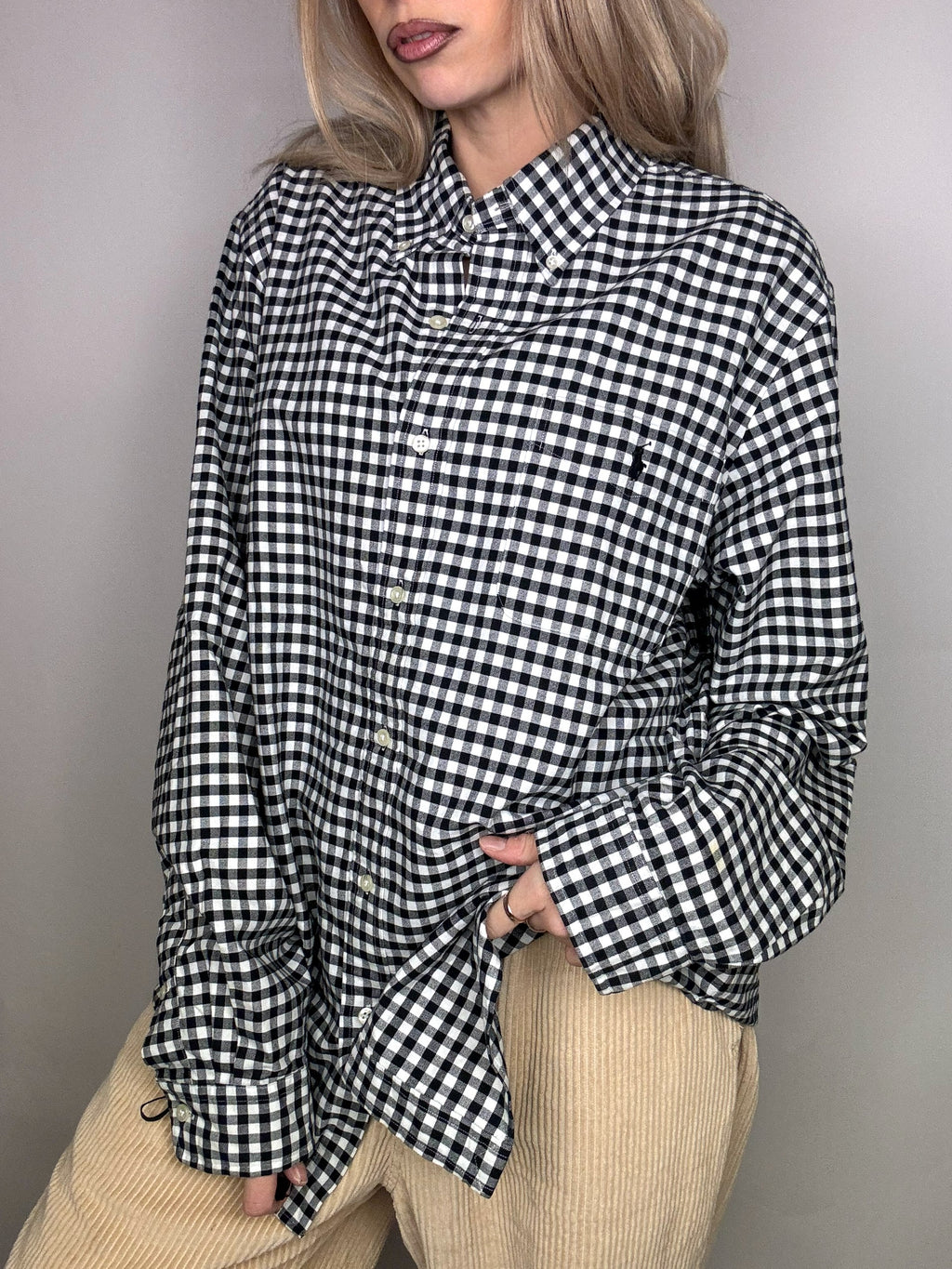 RALPH LAUREN XL Vintage Schwarz-Weiß Kariertes Hemd