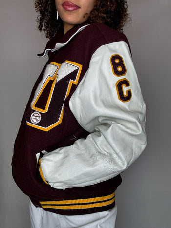 Bomber américain bordeaux et blanc L vintage