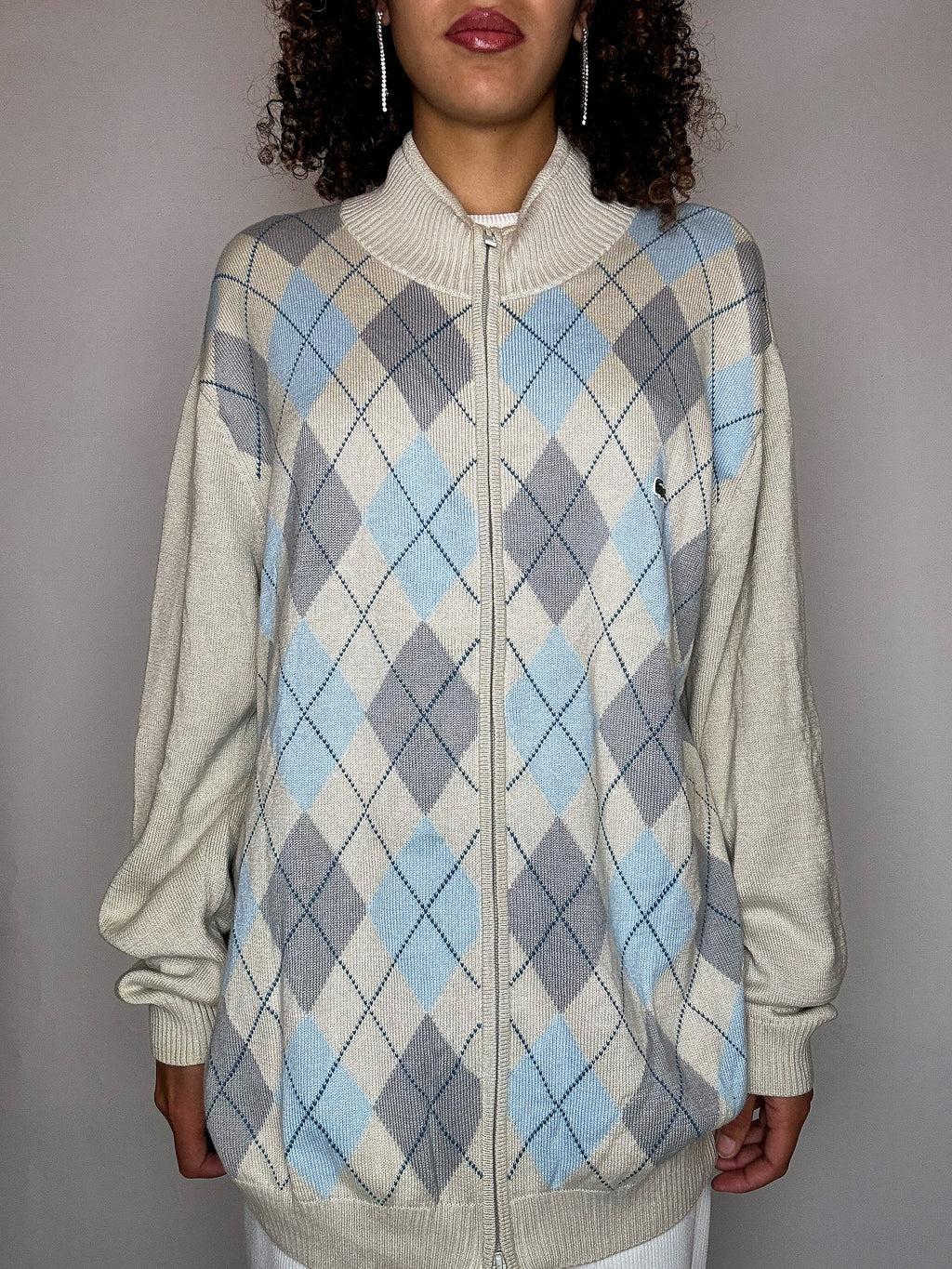 Cardigan à zip à carreaux LACOSTE XL vintage