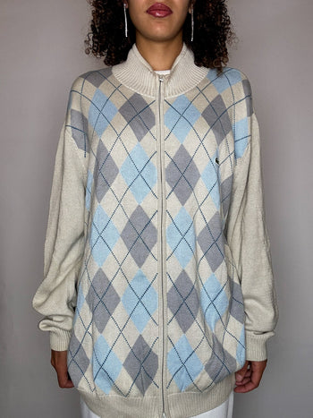 Cardigan à zip à carreaux LACOSTE XL vintage
