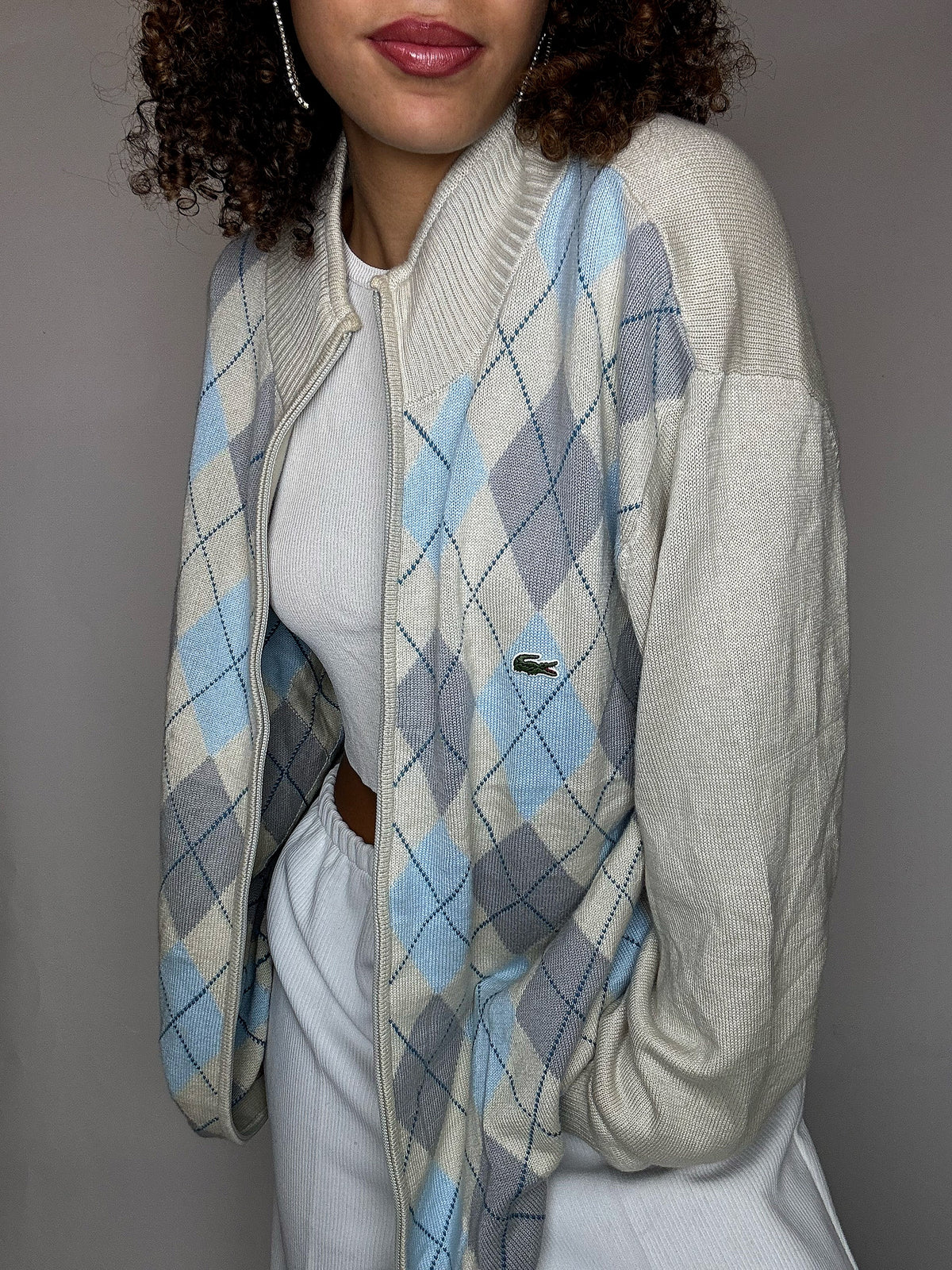 Cardigan à zip à carreaux LACOSTE XL vintage
