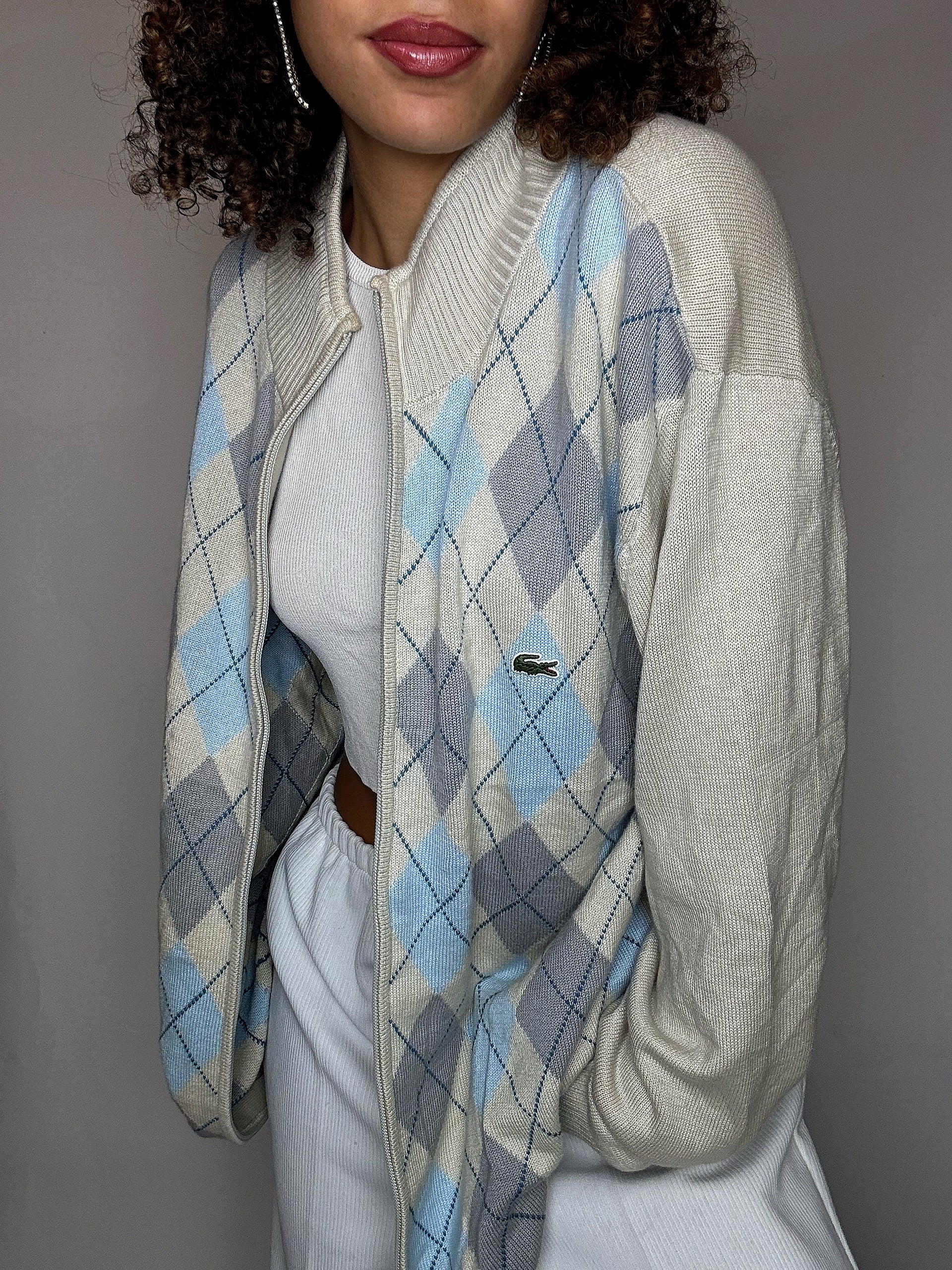 Cardigan à zip à carreaux LACOSTE XL vintage