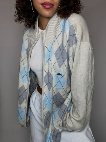 Cardigan à zip à carreaux LACOSTE XL vintage