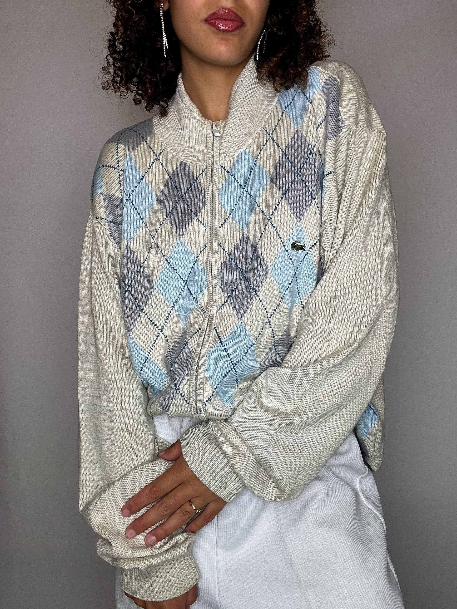Cardigan à zip à carreaux LACOSTE XL vintage