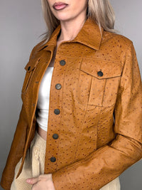 Vintage camel ostrich embossed faux leather jacket S