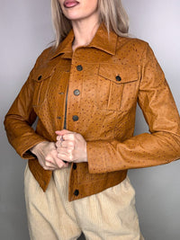 Vintage camel ostrich embossed faux leather jacket S