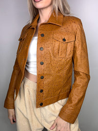Vintage camel ostrich embossed faux leather jacket S