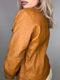 Vintage camel ostrich embossed faux leather jacket S
