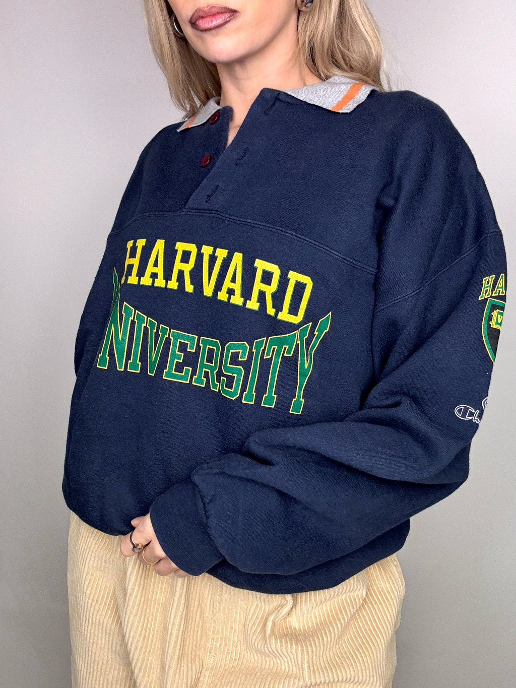 Navy sweatshirt HARVARD x CHAMPION shirt collar XL vintage