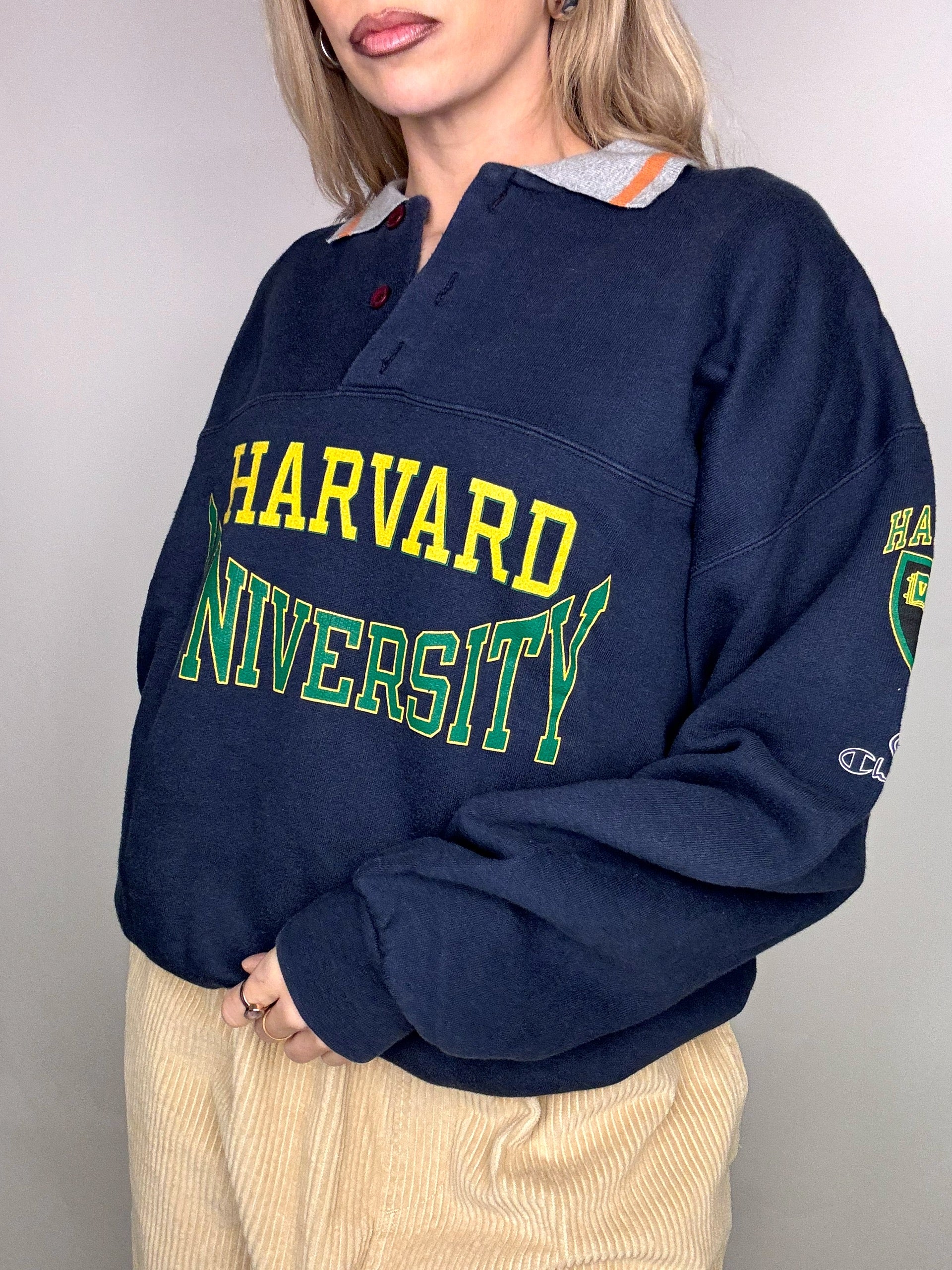 Navy sweatshirt HARVARD x CHAMPION shirt collar XL vintage