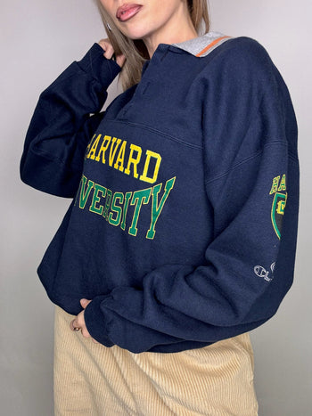 Sweat marine HARVARD x CHAMPION col chemise XL vintage