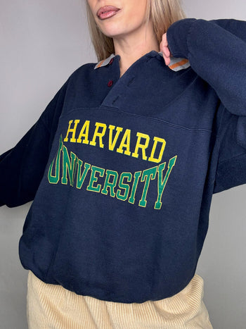 Sweat marine HARVARD x CHAMPION col chemise XL vintage