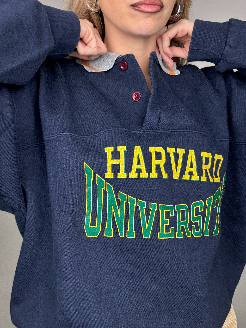 Navy sweatshirt HARVARD x CHAMPION shirt collar XL vintage