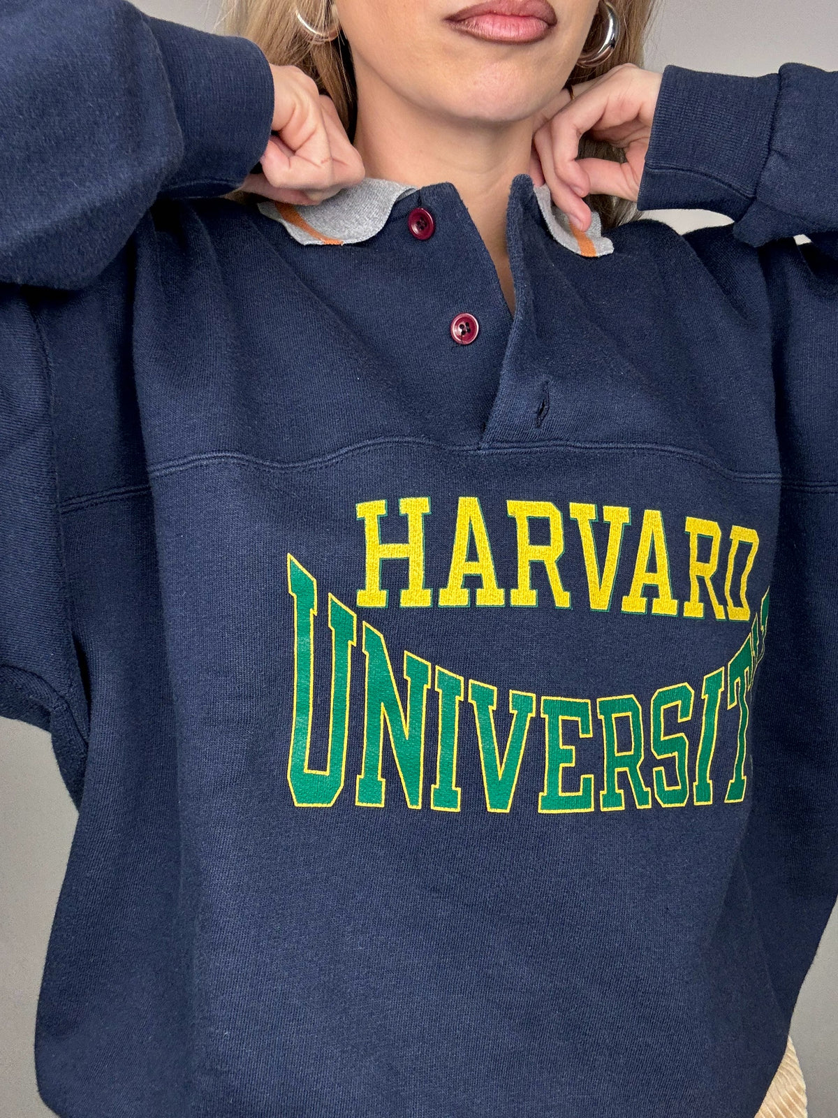 Navy sweatshirt HARVARD x CHAMPION shirt collar XL vintage