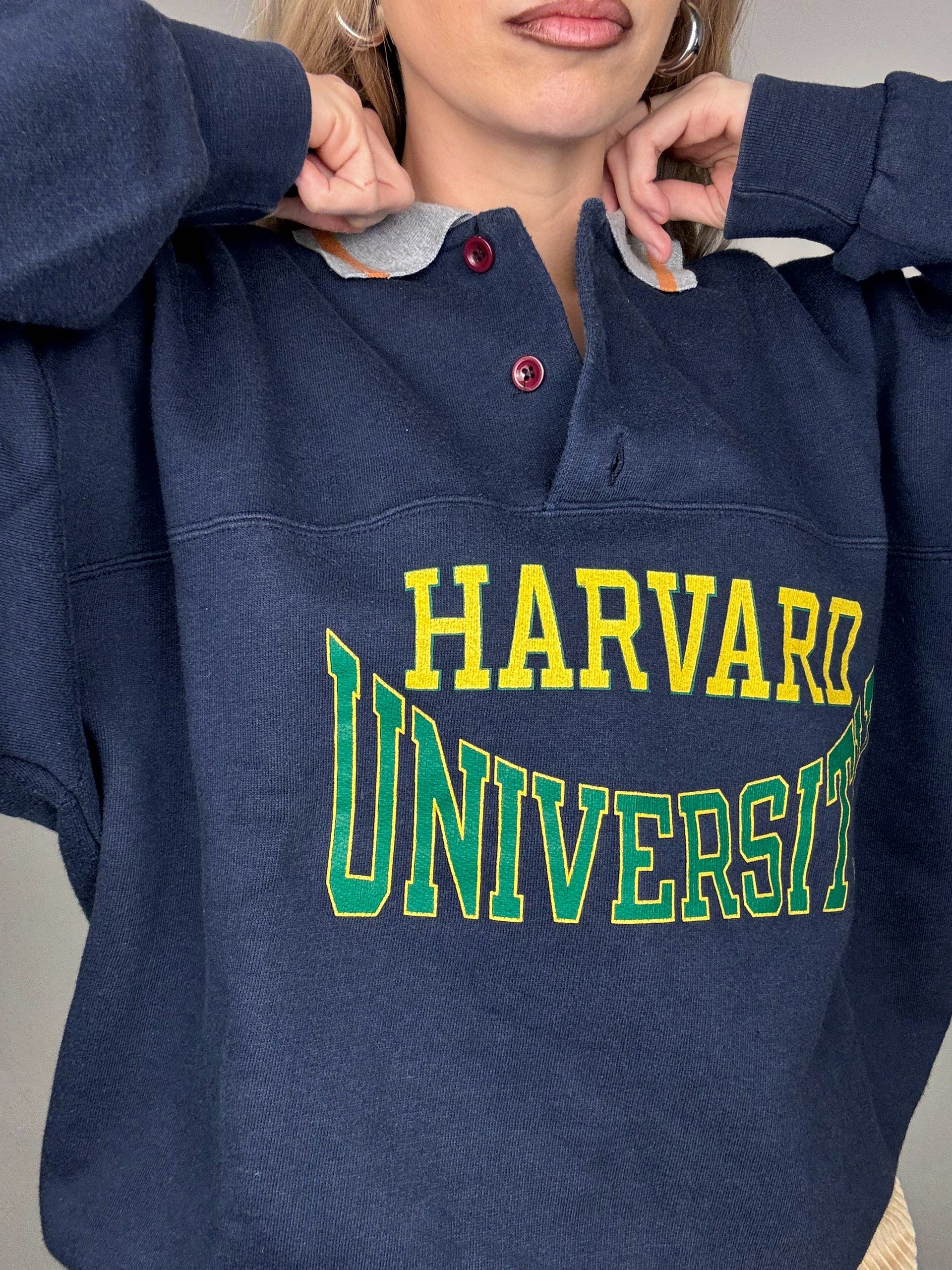 Navy sweatshirt HARVARD x CHAMPION shirt collar XL vintage