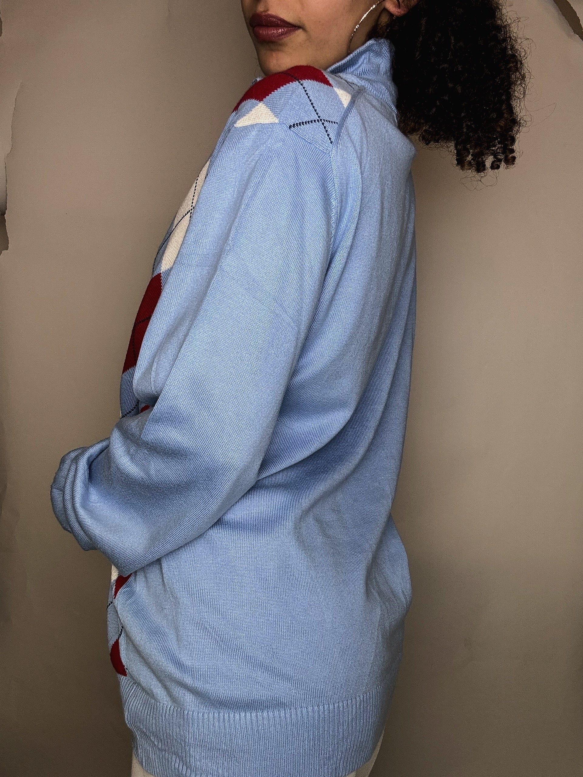 Pull à carreaux bleu M vintage