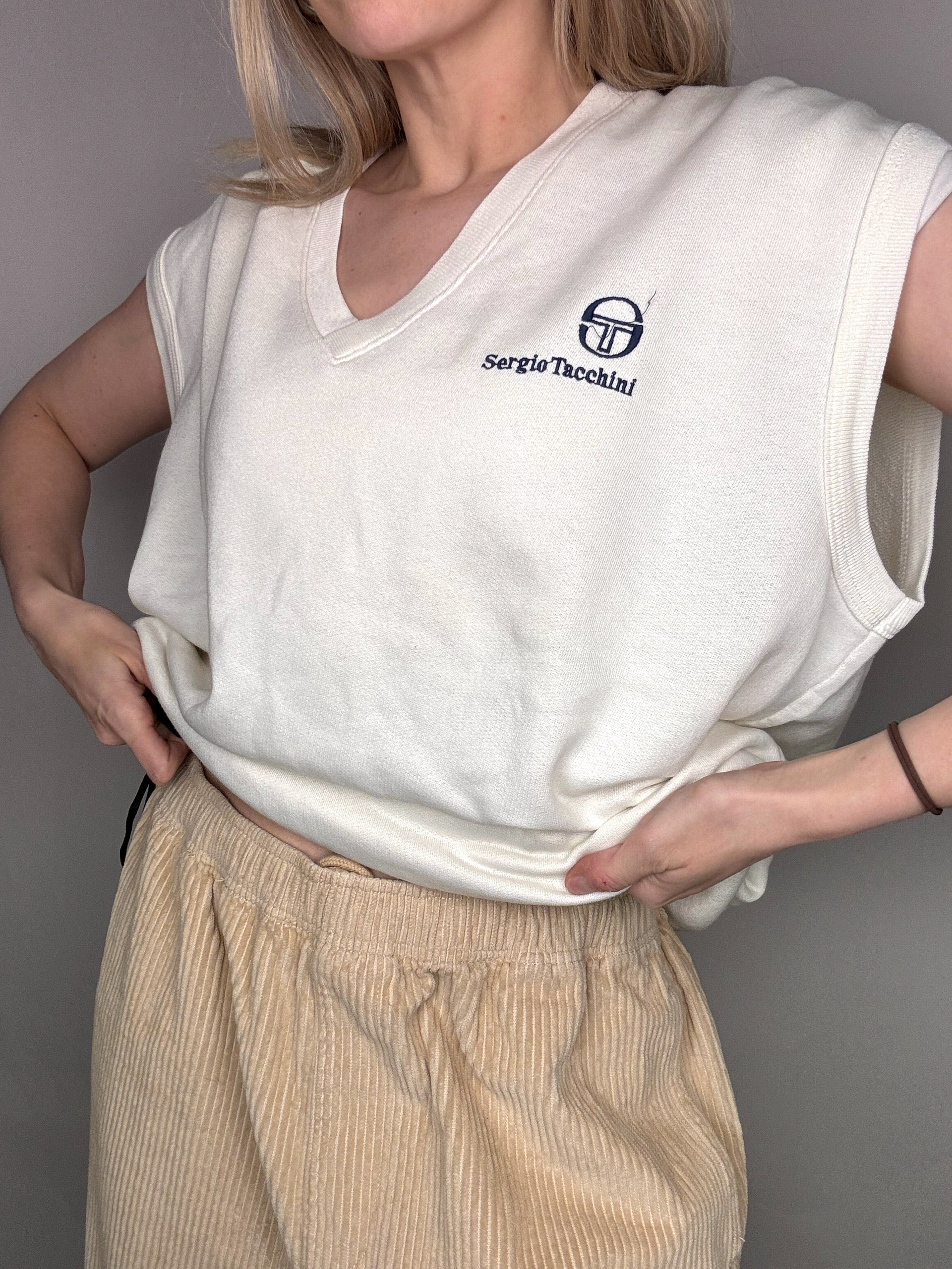 Gilet en jersey blanc SERGIO TACCHINI XXL vintage