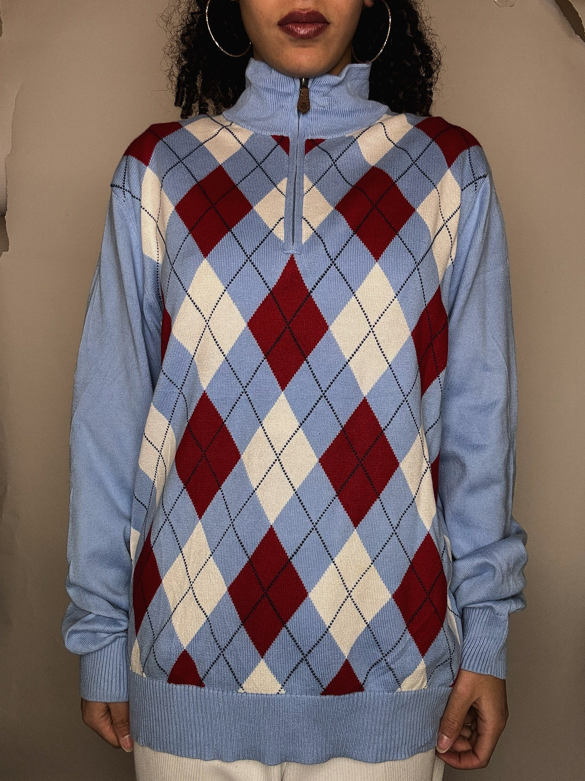 Pull à carreaux bleu M vintage