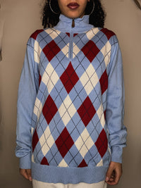 Pull à carreaux bleu M vintage