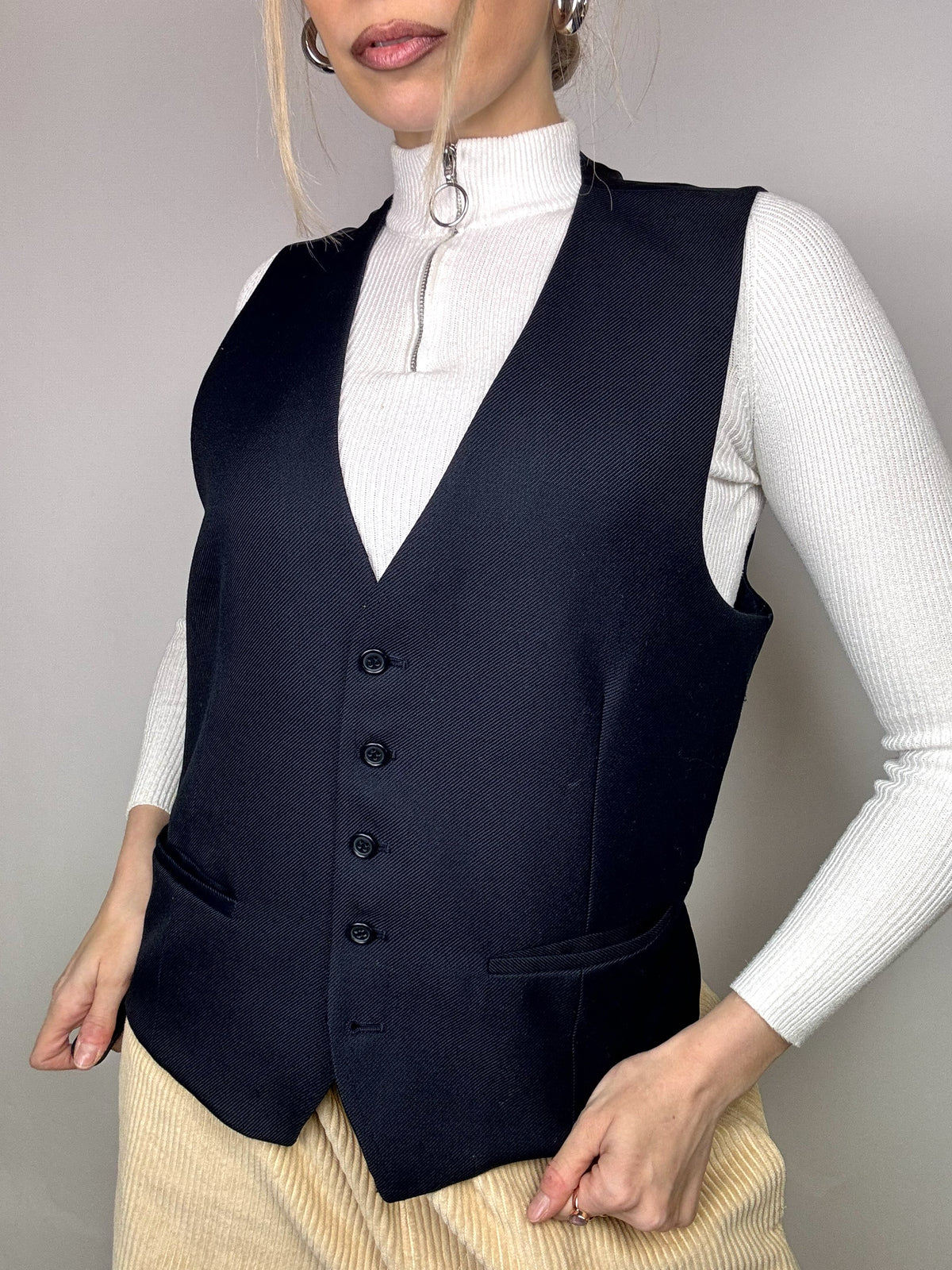 Vintage Marineblaue Anzugweste S/M
