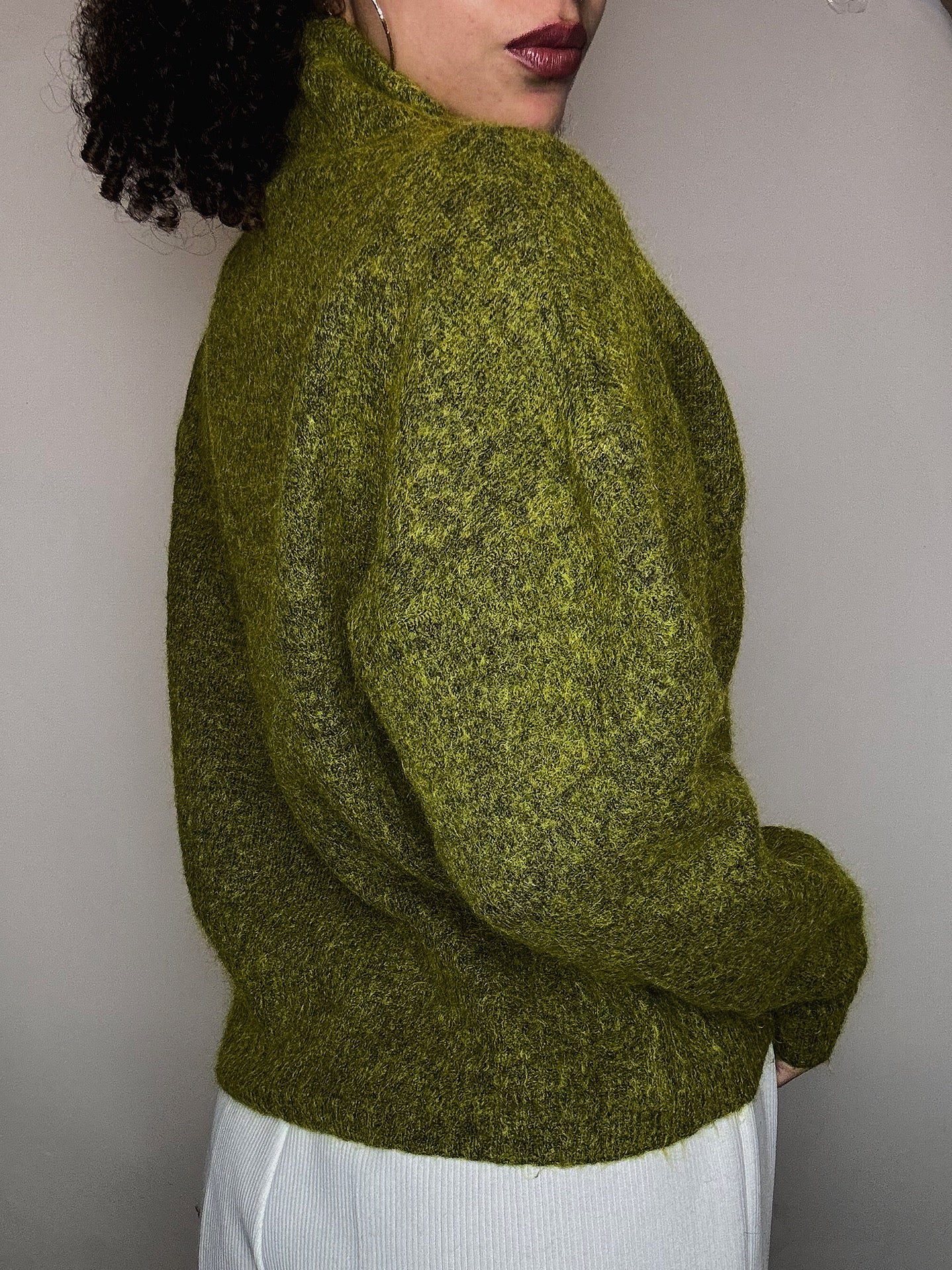 Pull col montant vert olive M/L vintage