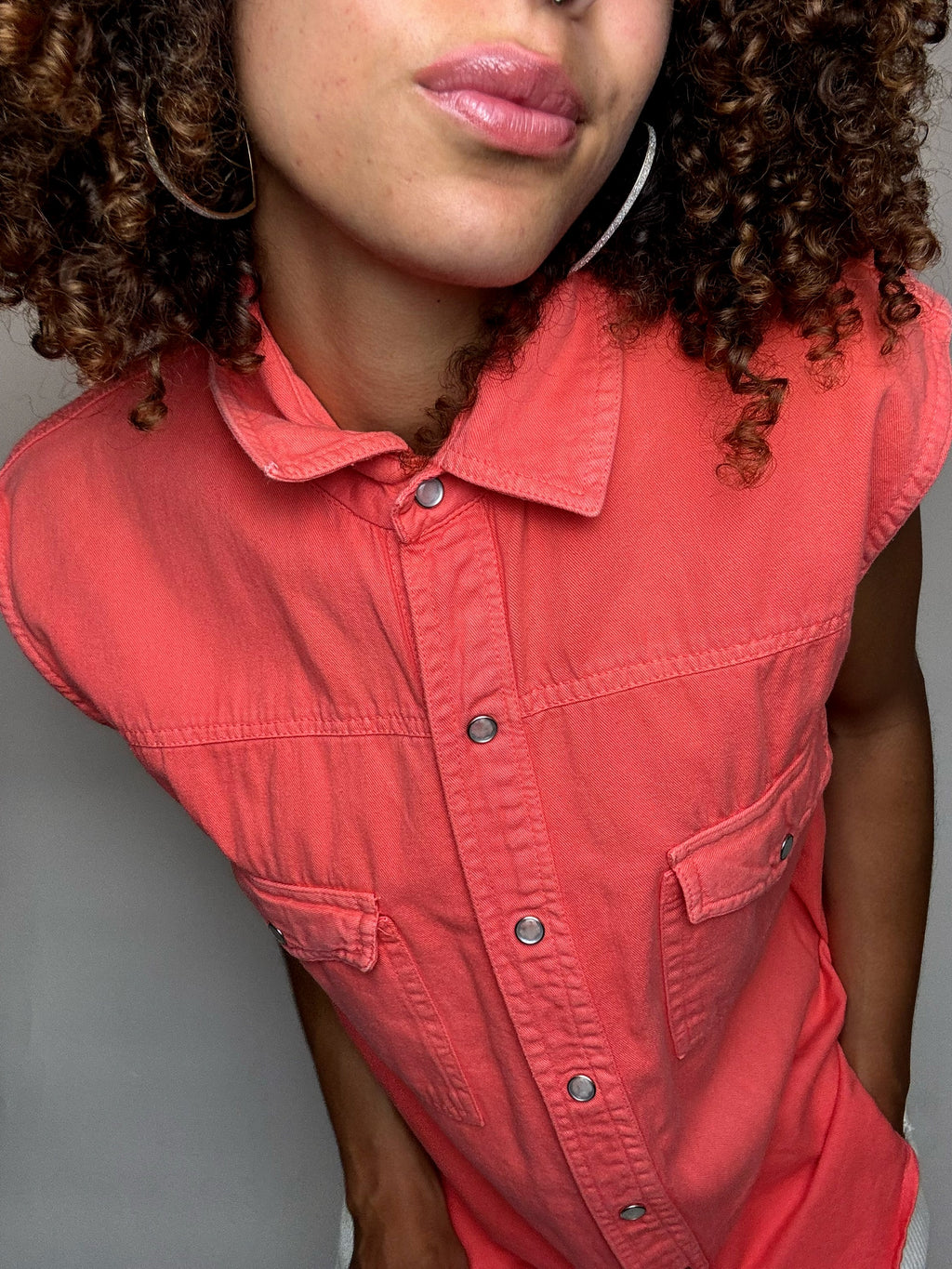 Vintage orange denim sleeveless vest M/L