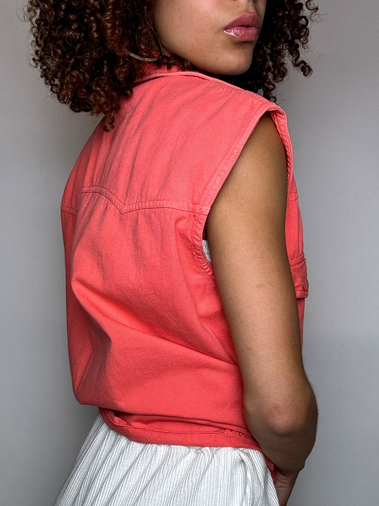 Veston sans manche en denim orange M/L vintage