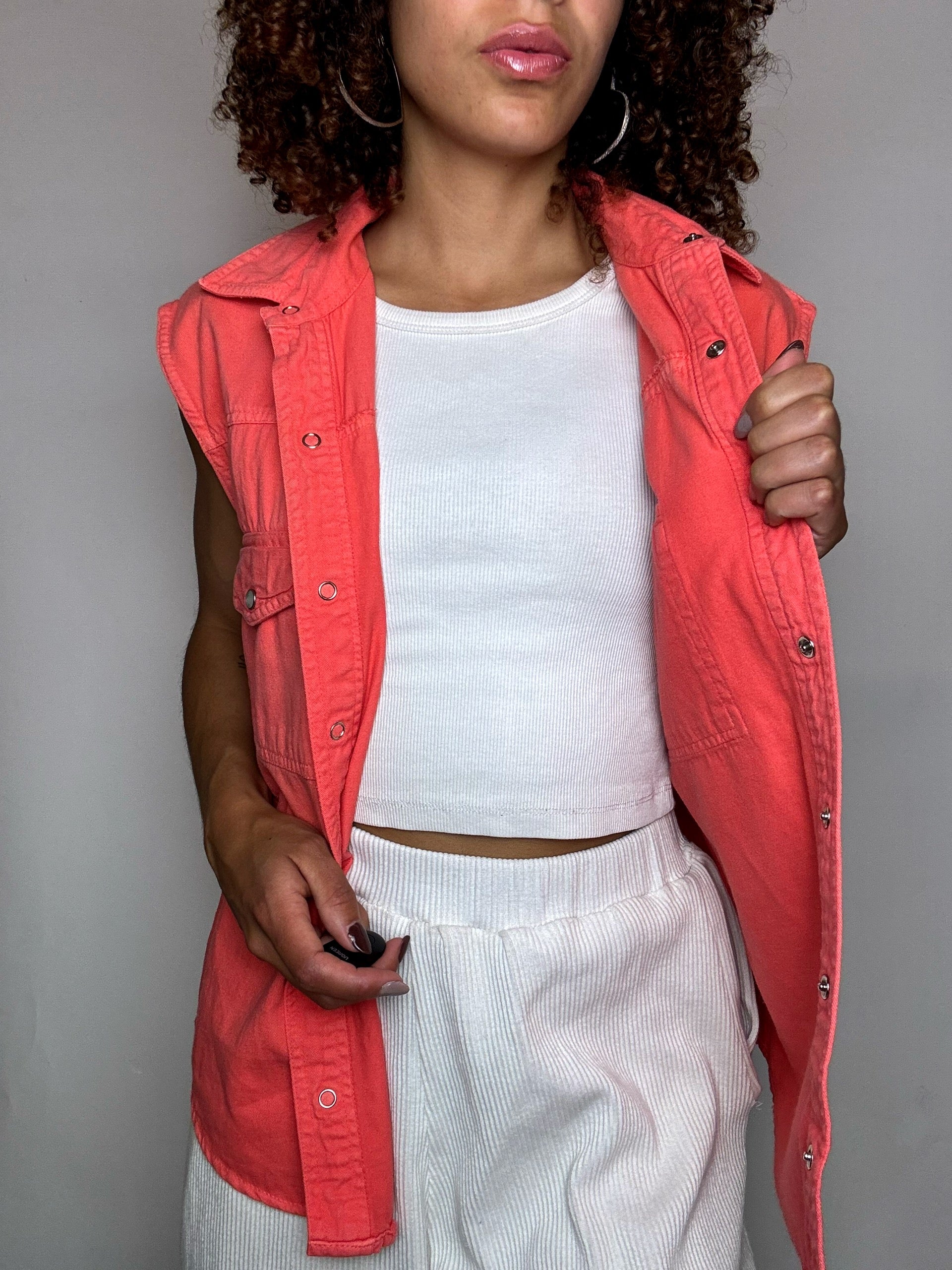 Veston sans manche en denim orange M/L vintage